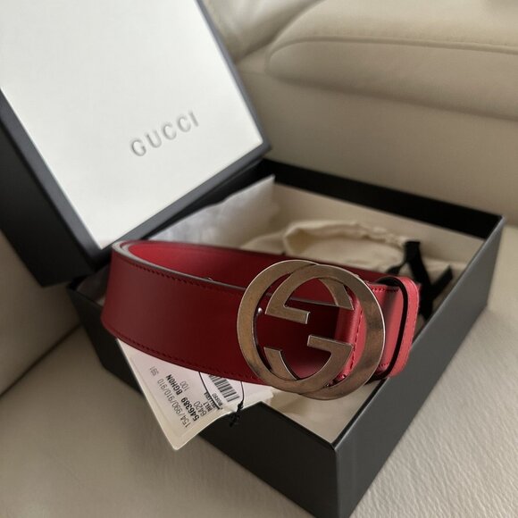 NWT Gucci Celeria Interlocking G Red Leather Belt - size 90 Cm 36 In GG Logo - Picture 4 of 8